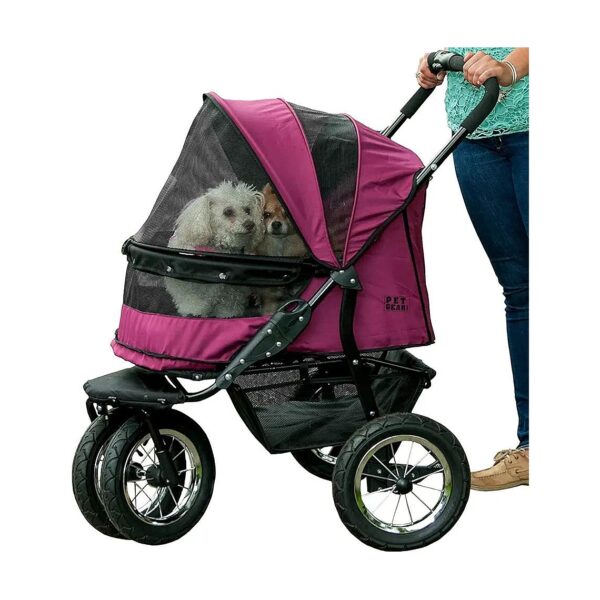 Spacious Double Pet Stroller for Cats and Dogs with Plush Pad and Weather Cover