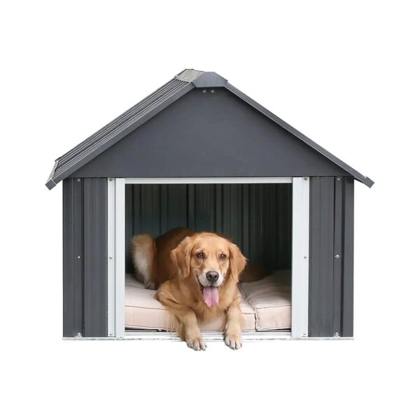 Spacious Metal Dog House for Medium to Large Breeds, Indoor and Outdoor Weatherproof Use