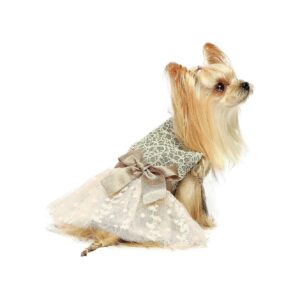 Sparkling Embroidered Dog Dress with Bowknot for Small Breeds like Yorkie and Toy Poodle