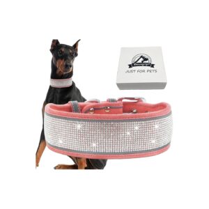 Sparkly Crystal Rhinestone Velvet Leather Dog Collar for Large Breed Females Pink