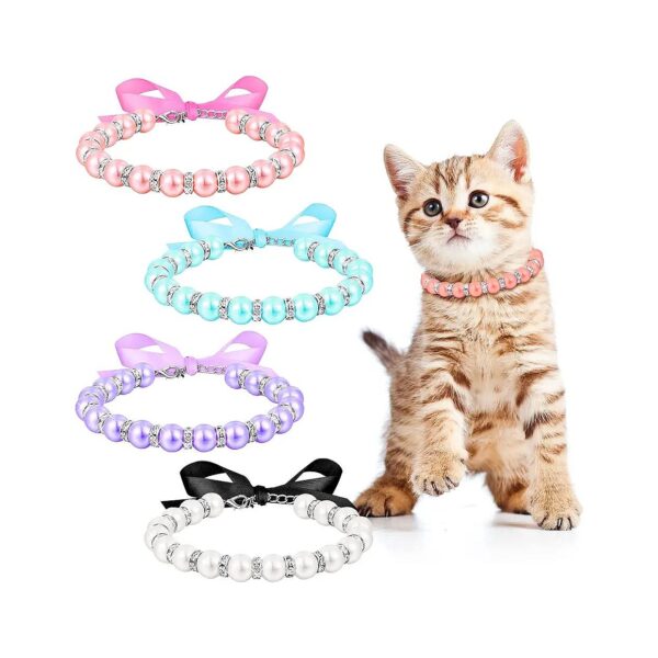 Special Occasion Multicolor Pearls Crystal Dog Necklace Jewelry Set for Small Pets