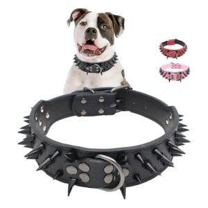 Spike Dog Collar with Adjustable Buckle for Medium Large Breed Dogs