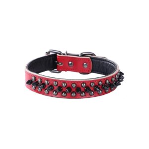 Spiked Leather Dog Collar for Small Medium Large Dogs in Red Color Adjustable