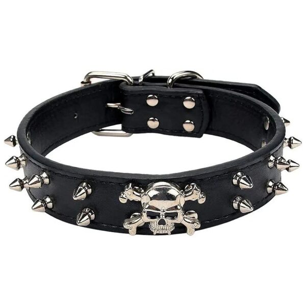 Spiked PU Leather Dog Collar with Bullet Rivets for Medium to Large Dogs in Black