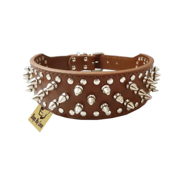 Spiked Studded Faux Leather Dog Collar, 2-In