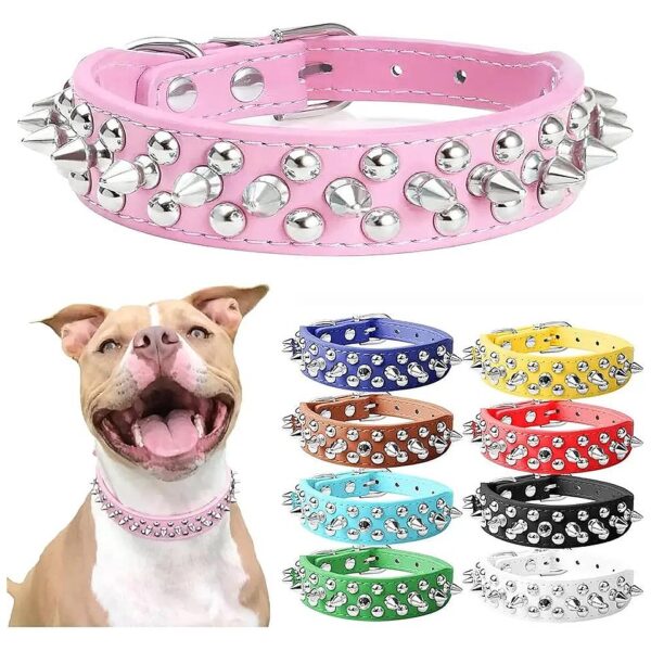 Spiked Studded Leather Dog Collar For Small Medium Large Dogs Girl Soft Adjustable