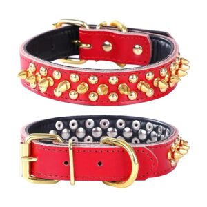 Spiked Studded Leather Dog Collar for Small Medium Large Breed Dogs with Adjustable Neck