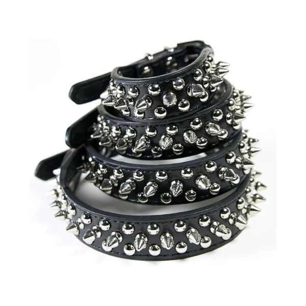 Spiked and Studded Vegan Leather Pet Collar for Dogs and Cats with a Strong Closure