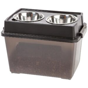 Spill-Proof and Durable Pet Food Storage Container with Removable Stainless Steel Bowls