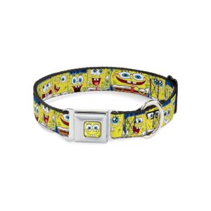 SpongeBob Expressions Stripe Blue Polyester Seatbelt Buckle Dog Collar for Large Dogs