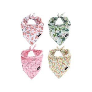 Spring Floral Dog Bandanas 4PCS Pack Soft Cotton Dog Scarves Bibs for Pet Gift