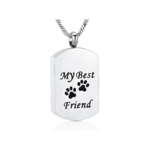 Square Paw Print Urn Necklace with My Best Friend Phrase for Dog and Cat Memorial Jewelry