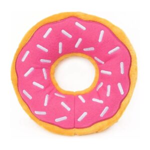 Squeaky Donut Toy with Embroidered Sprinkles and No Stuffing for Puppies