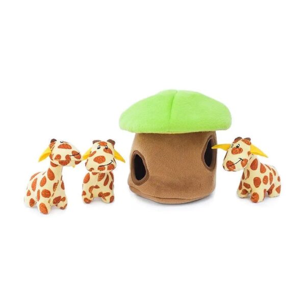 Squeaky Hide Seek Plush Dog Toy with Giraffe Characters for Interactive Play Therapy