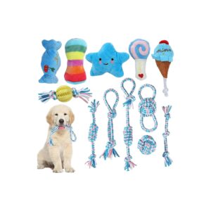 Squeaky Plush Dog Toys for Teething Small Dogs with Rope Chews Variety Pack