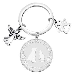 St Francis Protect My Pet Stainless Steel Dog Cat ID Tag Collar Charm Animal Lovers Gift