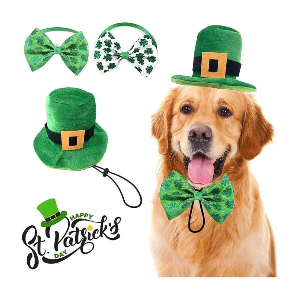 St Patrick's Day Dog and Cat Costume 3PC Green Shamrock Hat with Felt Cloth