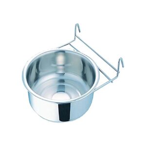 Stainless Steel Bird Coop Cup with Hook Holder for Wire Cage Attachment