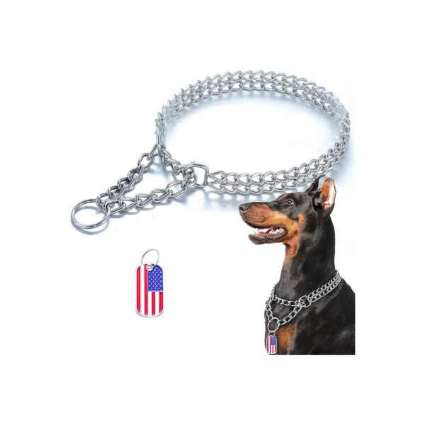 Stainless Steel Chain Dog Collar with 2 Row Link for Large and Giant Breed Dogs