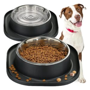 Stainless Steel Dog Bowls For Large Breeds Puppies Cats With Anti Slip Mat 2 Pack Black