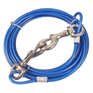 Stainless Steel Dog Tie Out Cable Double Head Leash for Medium Large Pets 3m 10Ft Blue