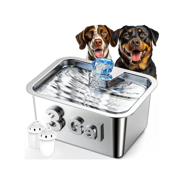 Stainless Steel Dog Water Fountain for Large Dogs with 2 Filters and Easy Clean