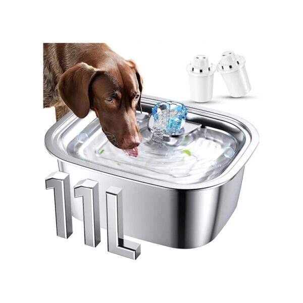 Stainless Steel Dog Water Fountain with 3-Gallon Capacity, Quiet Pump, and Easy Cleaning