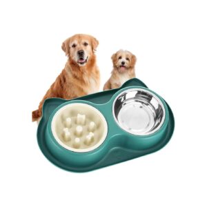 Stainless Steel Dog Water and Food Bowls with Slow Feeding Mats for Small to Medium Pets