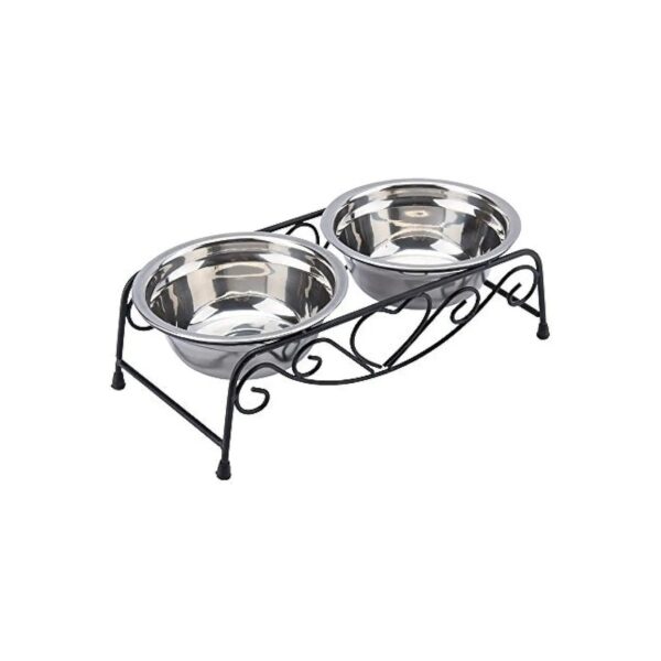 Stainless Steel Double Bowl Cat and Dog Feeder with Iron Stand for Small to Medium Pets