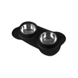 Stainless Steel Double Bowls with Anti-Spill Silicone Mat for Cats and Small Pets