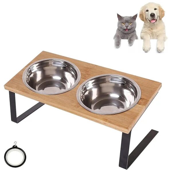 Stainless Steel Elevated Cat Food Bowl with 15 Deg Tilt for Multiple Pets Indoor Use