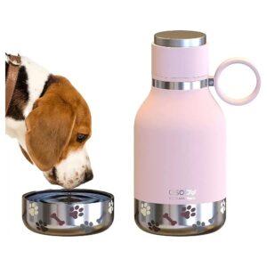 Stainless Steel Insulated Travel Bottle with Detachable Dog Bowl 37oz/1 Liter Pink