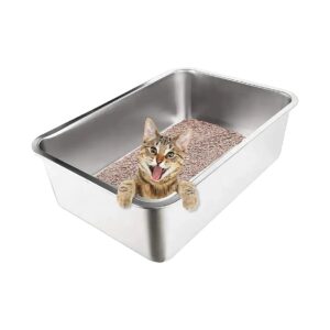 Stainless Steel Litter Box for Cats and Rabbits with Smooth, Non-Stick Surface