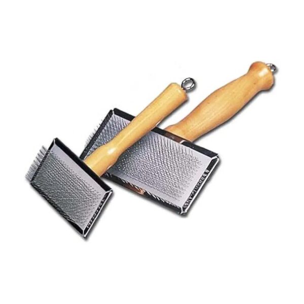 Stainless Steel Slicker Brush for Large Dogs with Wooden Handle for Easy Detangling