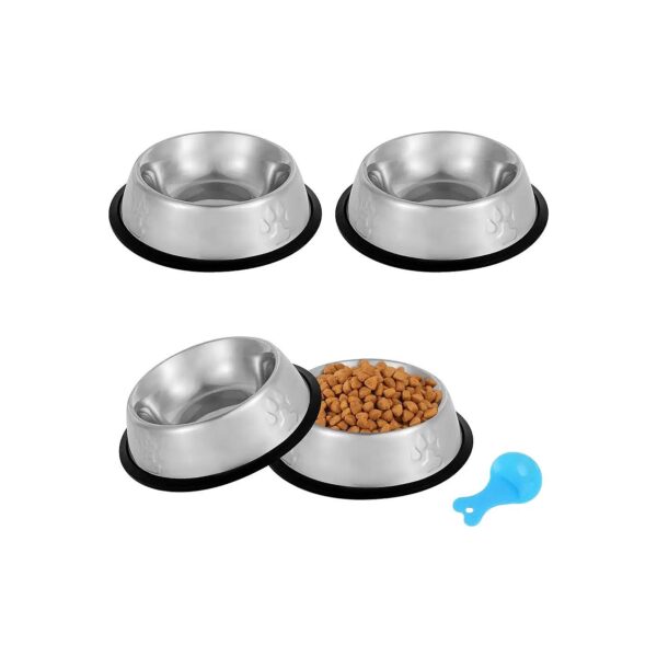 Stainless Steel and Rubber Non-Slip Pet Feeding Bowls for Small Indoor Cats and Dogs