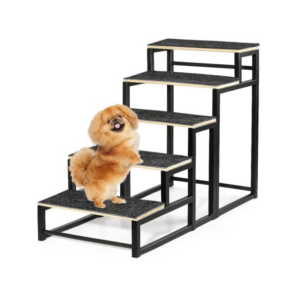 Steel Frame Pet Stairs with 5 Solid Wood Steps and Comfortable Stair Tread