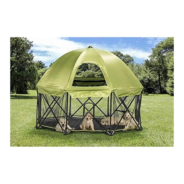 Steel Portable Pet Exercise Pen with Ventilated Canopy and Easy Fold