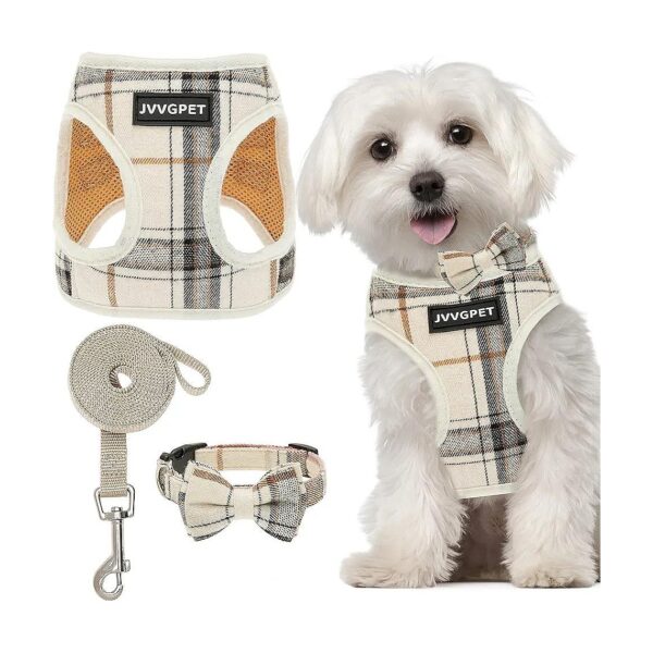 Step in Adjustable Dog Harness with Soft Mesh and Plaid Pattern for Small Dogs