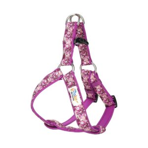 Step-in Dog Harness with Adjustable Chest Girth and Floral Patterned Polyester Webbing