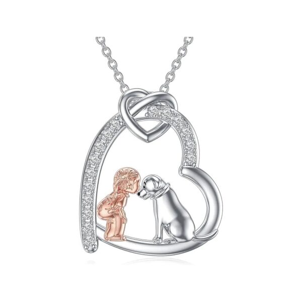 Sterling Silver Dog Pendant Necklace with Engraved Heart, Perfect for Women and Girls