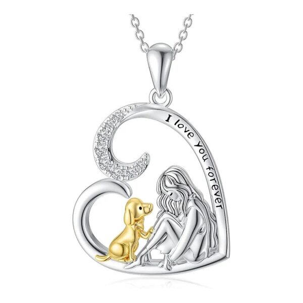 Sterling Silver Girl with Animal Pendant Necklace Jewelry for Women Dog Lovers