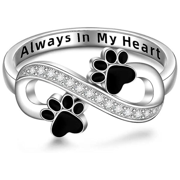 Sterling Silver Infinity Pawprint Ring Pet Memorial Jewelry Gift for Women Cat Dog Lovers