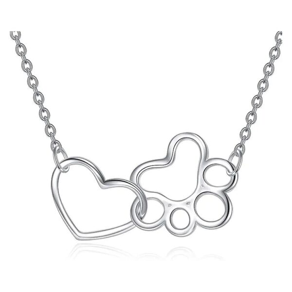 Sterling Silver Paw Heart Crystal Necklace for Pet Lovers Women Girls Gift Idea Jewelry