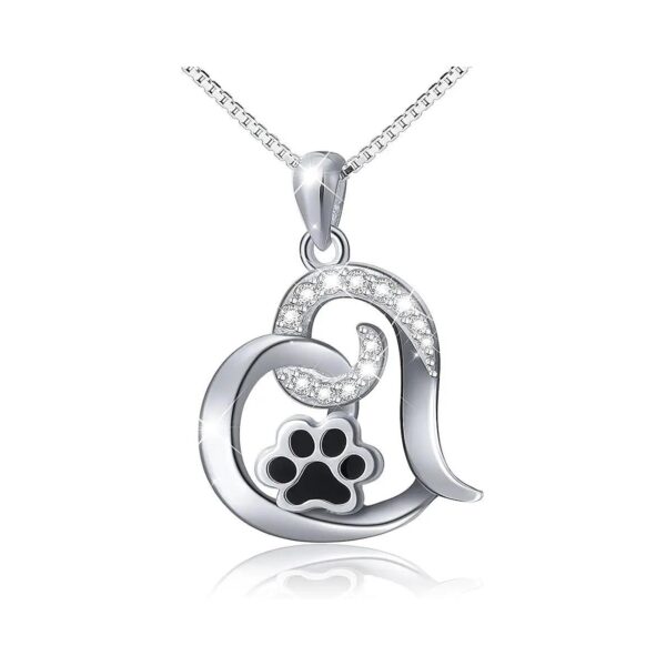 Sterling Silver Paw Print Love Heart Pendant Necklace Box Chain 18 for Women Teen Girls