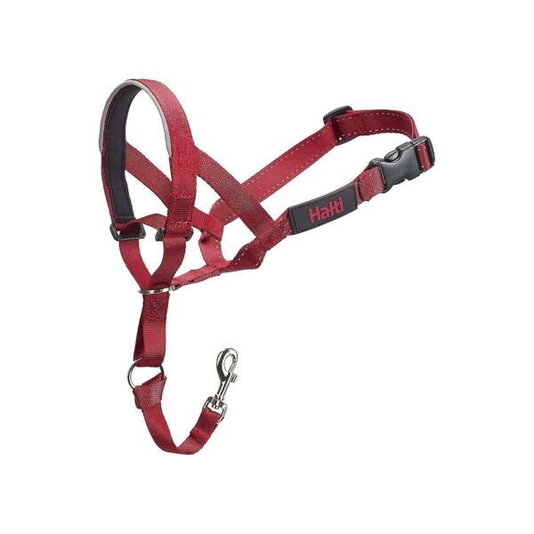 Stop Pulling Head Halter Collar for Small Dogs with Red Metal Construction