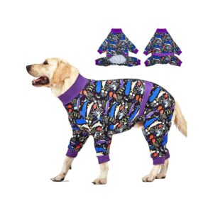 Stretchy, Lightweight Dog Pajamas for Large Breeds, Charcoal Gray Deep Sea Print, X-Large