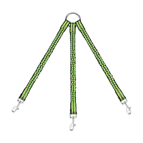 Stretchy Tangle Free Green Nylon Dog Coupler Leash for Small Puppies Triple Braid Design