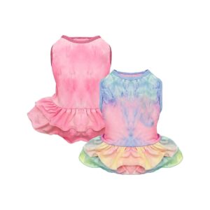 Stretchy Tie Dye Dog Dresses for Small Dogs Summer Breathable Pet Clothes Girls