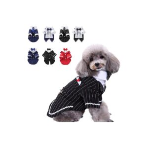 Striped Dog Formal Tuxedo Shirt with Bow Tie for Small Medium Breed Dogs