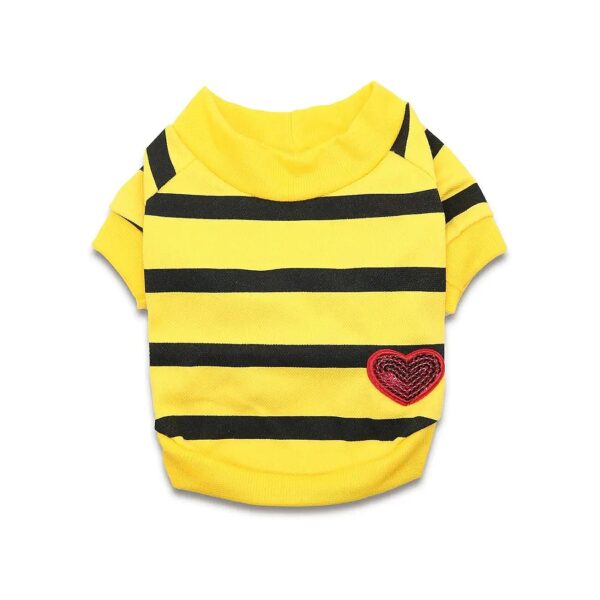 Striped Puppy Sweater XS Yellow Soft Fabric Classic Design Sequin Decor Patch Dog T-Shirt